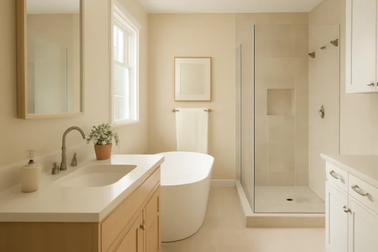 How to Budget for a Bathroom Renovation planning inspiration with a finished kitchen or bathroom scene