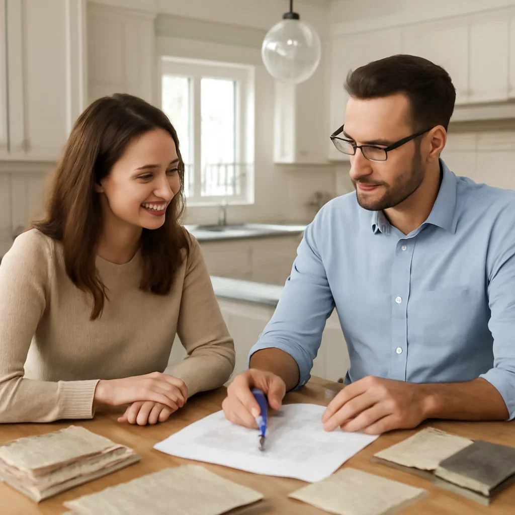 How to Plan a Kitchen Renovation Timeline homeowner consultation with notes, samples, and room ideas