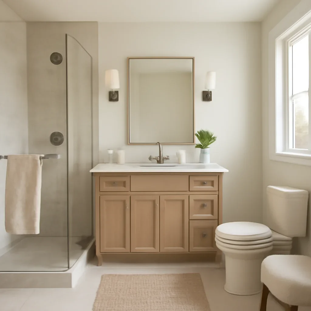 Oro-Medonte Bathroom Remodel completed room styled for comfortable daily living