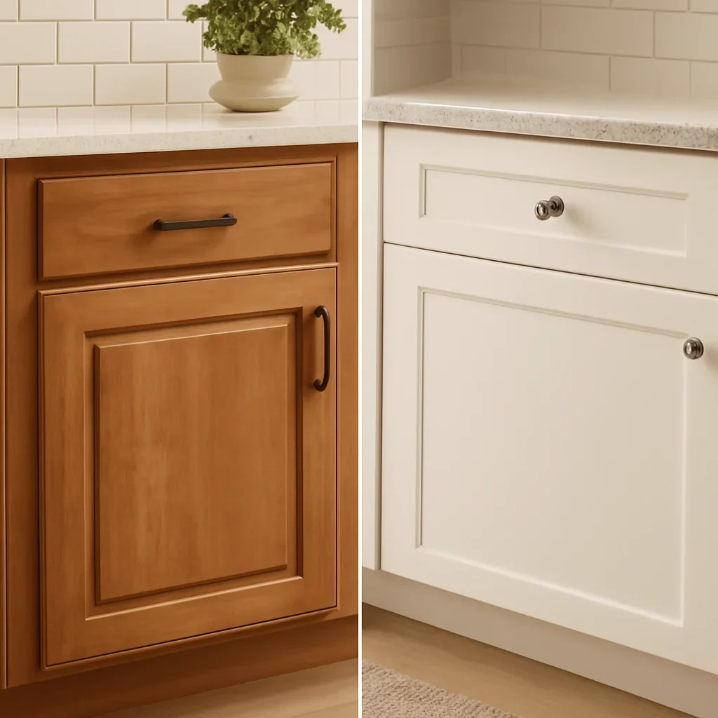 Custom Cabinets vs Stock Cabinets materials and finish details shown in a close residential setting