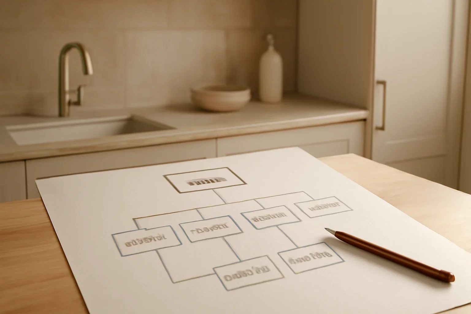 HTML Sitemap planning inspiration with a finished kitchen or bathroom scene